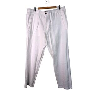 LINEN CLUB ROOM Luxury Mens XXL White 100% Linen Casual Pants Elastic Waist